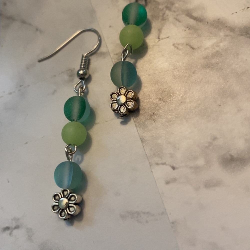 Elegant Green and Blue Beaded Earrings